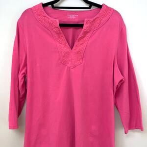 Charter Club Woman Pink 3/4 Sleeve V-Neck Top 1X